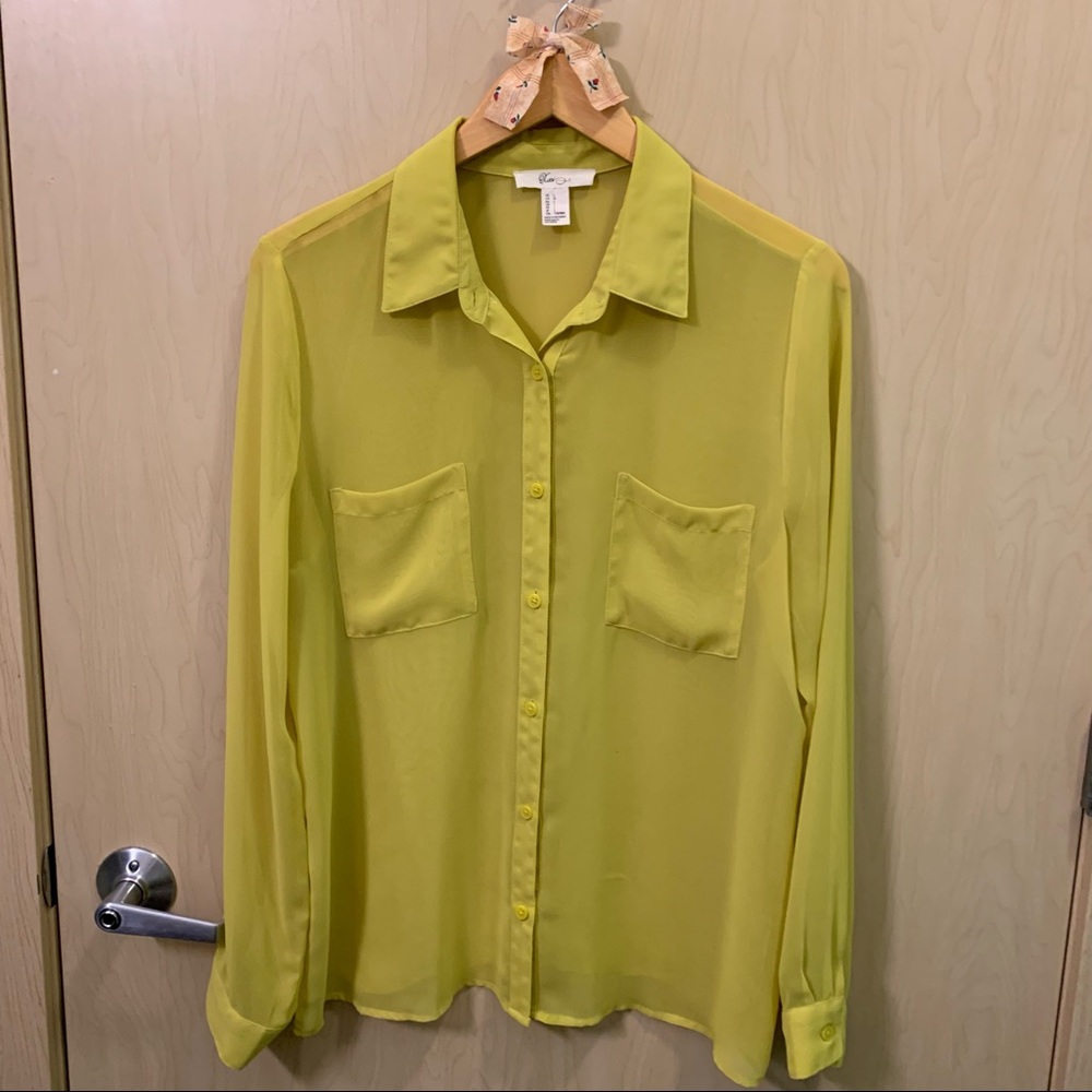 Xxi Sheer lime button down blouse